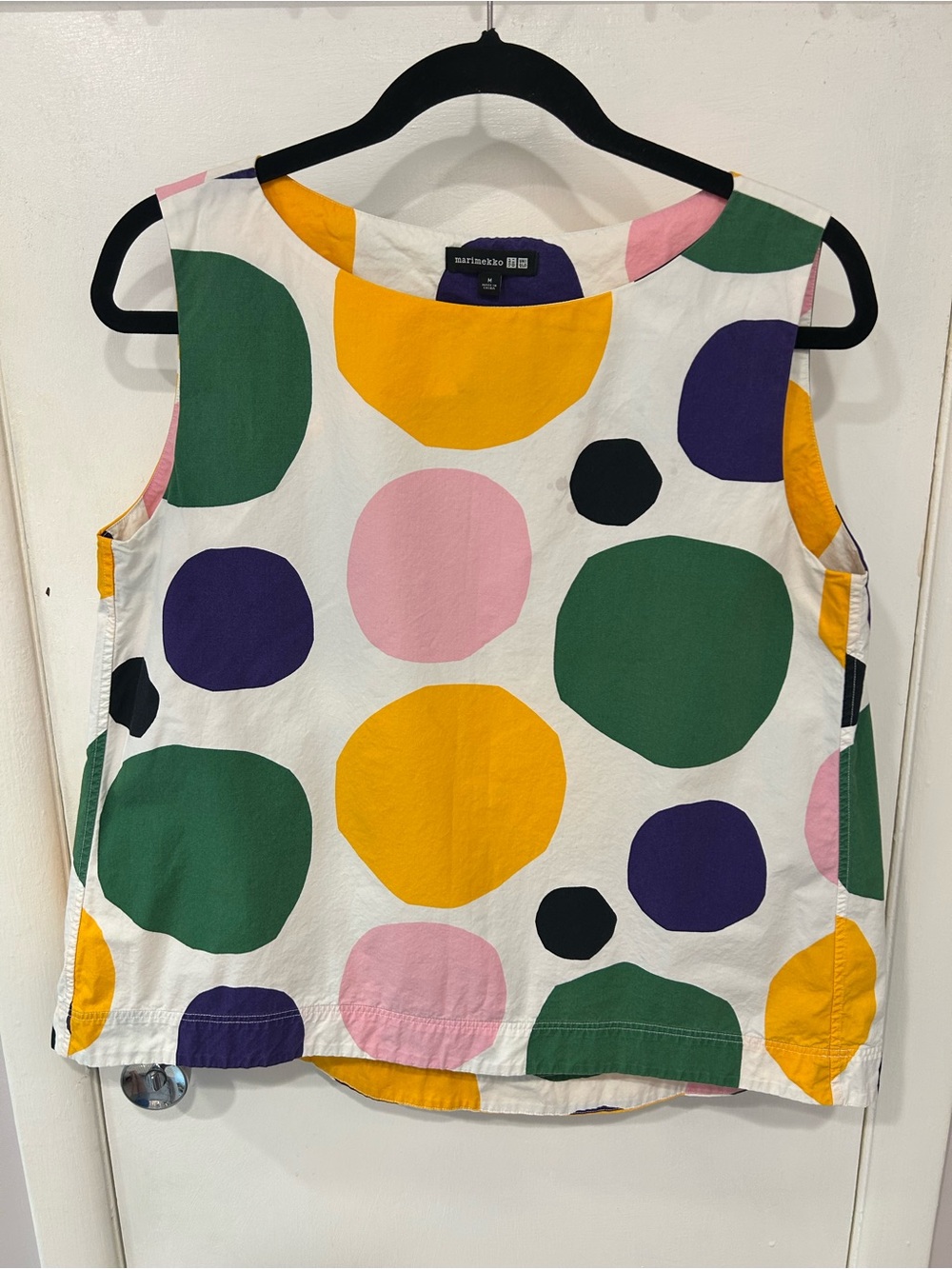 Marimekko for Uniqlo White Sleeveless Top with Multicolor Polka Dots